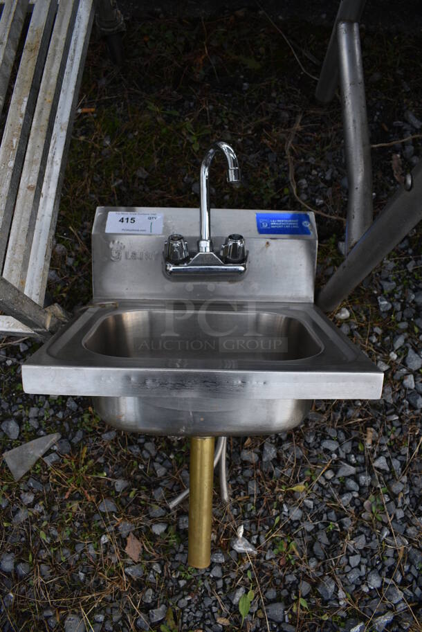 Stainless Steel Commercial Single Bay Wall Mount Sink w/ Faucet and Handles. 16x15x17