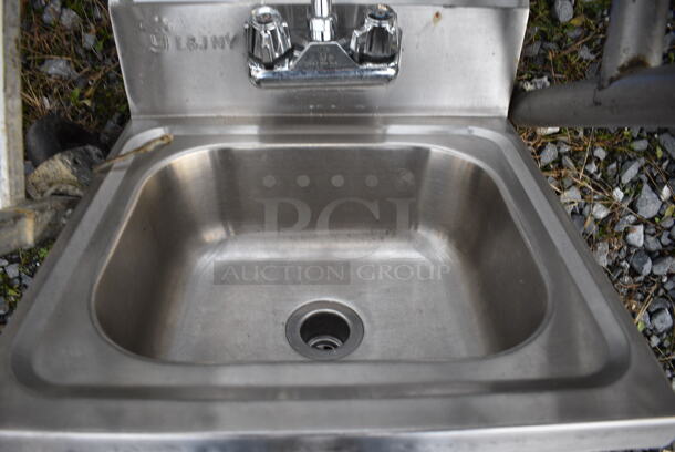 Stainless Steel Commercial Single Bay Wall Mount Sink w/ Faucet and Handles. 16x15x17 - Image 3 of 4