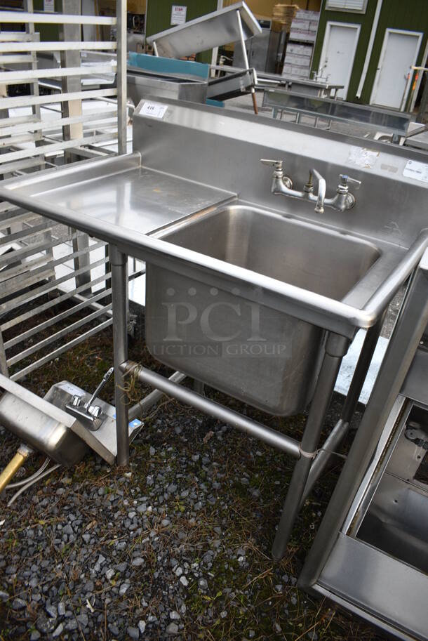 Stainless Steel Commercial Single Bay Sink w/ Faucet, Handles and Left Side Drainboard. 44x27x46. Bay 20x20x14. Drainboard 16x23x2 - Image 2 of 3