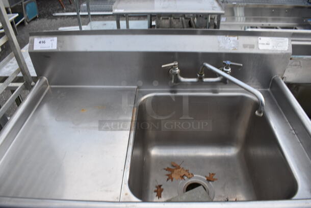 Stainless Steel Commercial Single Bay Sink w/ Faucet, Handles and Left Side Drainboard. 44x27x46. Bay 20x20x14. Drainboard 16x23x2 - Image 3 of 3