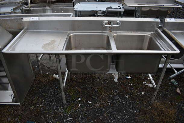 Stainless Steel Commercial 2 Bay Sink w/ Handles and Left Side Drainboard. 72x27x40. Bays 20x20x12. Drainboard 22x23x2 - Image 1 of 3