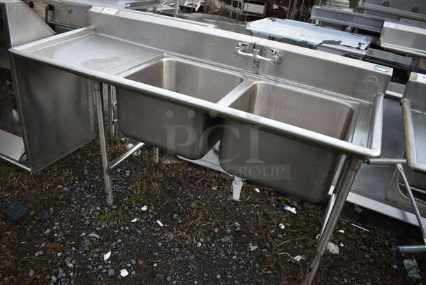 Stainless Steel Commercial 2 Bay Sink w/ Handles and Left Side Drainboard. 72x27x40. Bays 20x20x12. Drainboard 22x23x2 - Image 2 of 3