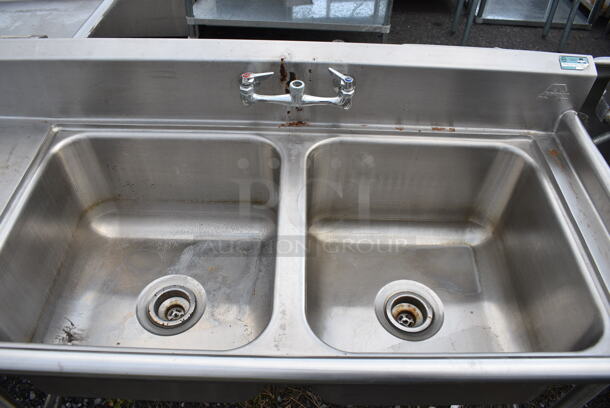 Stainless Steel Commercial 2 Bay Sink w/ Handles and Left Side Drainboard. 72x27x40. Bays 20x20x12. Drainboard 22x23x2 - Image 3 of 3
