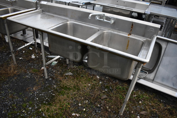 Stainless Steel Commercial 2 Bay Sink w/ Handles and Left Side Drainboard. 72x27x40. Bays 20x20x12. Drainboard 22x23x2 - Image 2 of 4