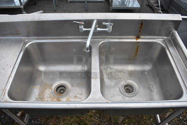Stainless Steel Commercial 2 Bay Sink w/ Handles and Left Side Drainboard. 72x27x40. Bays 20x20x12. Drainboard 22x23x2 - Image 3 of 4