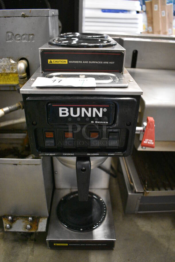 NICE! Bunn Model STF-15 Stainless Steel Commercial Countertop 3 Burner Coffee Machine w/ Hot Water Dispenser and Metal Brew Basket. 120 Volts, 1 Phase. 10x18x21