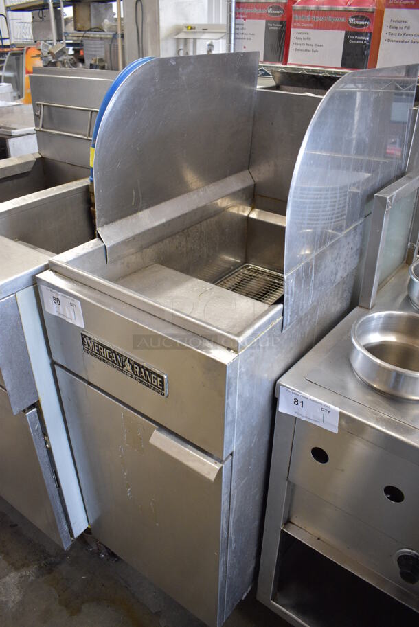 GREAT! American Range Stainless Steel Commercial Floor Style Gas Powered Deep Fat Fryer w/ 2 Side Splash Guards. 15.5x31x50 - Image 2 of 6