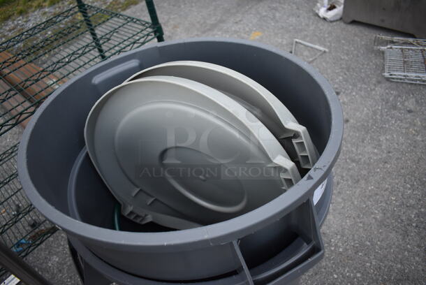 2 Gray Poly Trash Cans w/ 2 Light Gray Lids. 23x25x28. 2 Times Your Bid! - Image 2 of 2