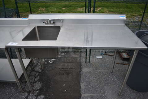BK Stainless Steel Commercial Table w/ Sink Basin, Faucet, Handles and Backsplash. 60x30x42. Bay 16x20x10