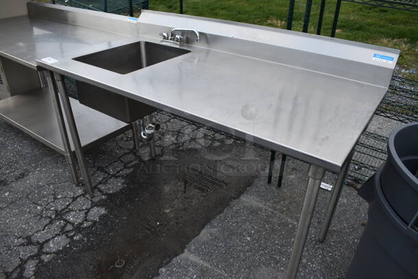 BK Stainless Steel Commercial Table w/ Sink Basin, Faucet, Handles and Backsplash. 60x30x42. Bay 16x20x10 - Image 2 of 3