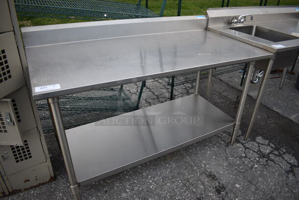 Stainless Steel Commercial Table w/ Backsplash and Undershelf. 60x30x40