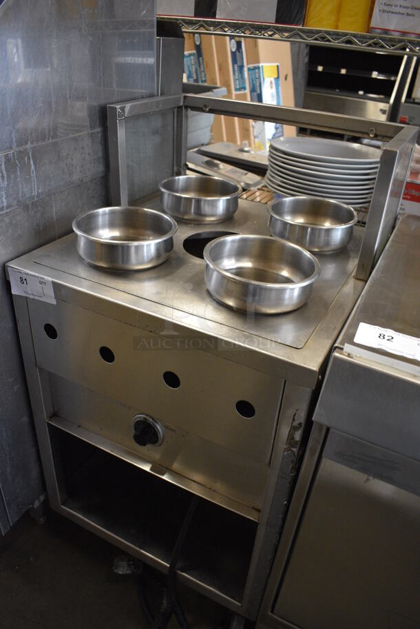 GREAT! Stainless Steel Commercial Floor Style Electric Powered Steam Table w/ 5 Cut Outs, 4 Stainless Steel Cylindrical Bins and 5 Lids. 22x23x41. Cannot Test Due To Plug Style - Image 3 of 7