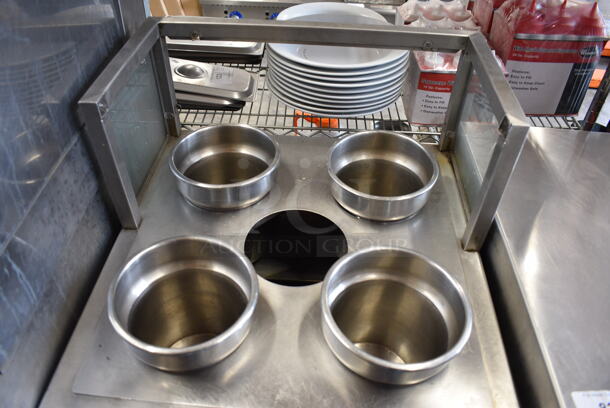 GREAT! Stainless Steel Commercial Floor Style Electric Powered Steam Table w/ 5 Cut Outs, 4 Stainless Steel Cylindrical Bins and 5 Lids. 22x23x41. Cannot Test Due To Plug Style - Image 4 of 7