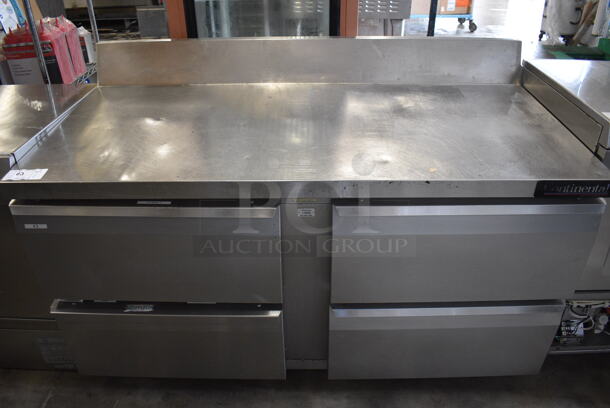 GREAT! Continental Model SW60-BS Stainless Steel Commercial Work Top Cooler w/ 4 Drawers and Backsplash on Commercial Casters. 115 Volts, 1 Phase. 60x30x39. Tested and Working!