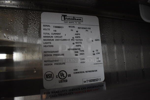 WOW! Traulsen Model RHT132WUT-FHS Stainless Steel Commercial Single Door Reach In Cooler. 115 Volts, 1 Phase. 30x35x83.5. Tested and Working! - Image 6 of 6