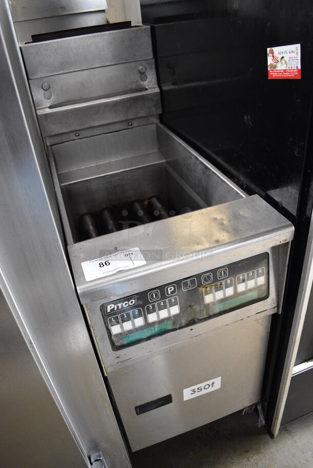 WWO! 2010 Pitco Frialator Model SFSG14 Stainless Steel Commercial Natural Gas Powered Deep Fat Fryer on Commercial Casters. 100,000 BTU. 16x34x48  - Image 3 of 7