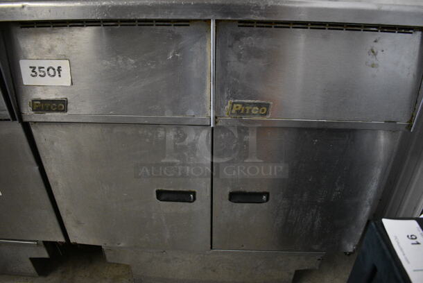 FANTASTIC! 2008 Pitco Frialator Model SG14 Stainless Steel Commercial Floor Style Natural Gas Powered 2 Bay Deep Fat Fryer w/ Filtration System on Commercial Casters. 110,000 BTU. 31.5x34.5x46 - Image 5 of 8