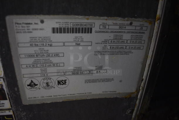 FANTASTIC! 2008 Pitco Frialator Model SG14 Stainless Steel Commercial Floor Style Natural Gas Powered 2 Bay Deep Fat Fryer w/ Filtration System on Commercial Casters. 110,000 BTU. 31.5x34.5x46 - Image 7 of 8