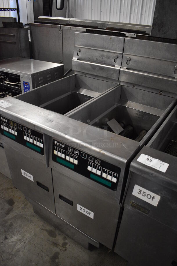 FANTASTIC! 2011 Pitco Frialator Model SG14 Stainless Steel Commercial Floor Style Natural Gas Powered 2 Bay Deep Fat Fryer w/ Filtration System on Commercial Casters. 110,000 BTU. 31.5x34.5x46 - Image 5 of 8