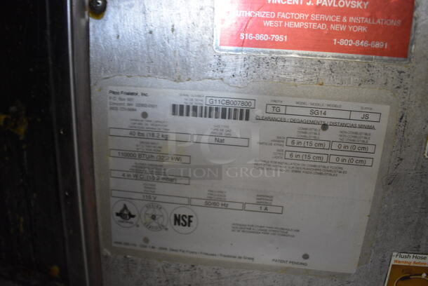 FANTASTIC! 2011 Pitco Frialator Model SG14 Stainless Steel Commercial Floor Style Natural Gas Powered 2 Bay Deep Fat Fryer w/ Filtration System on Commercial Casters. 110,000 BTU. 31.5x34.5x46 - Image 7 of 8