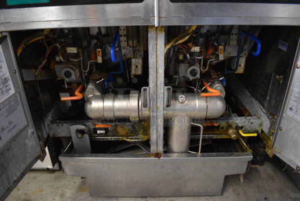 FANTASTIC! 2011 Pitco Frialator Model SG14 Stainless Steel Commercial Floor Style Natural Gas Powered 2 Bay Deep Fat Fryer w/ Filtration System on Commercial Casters. 110,000 BTU. 31.5x34.5x46 - Image 8 of 8