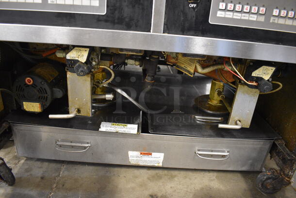 BEAUTIFUL! 2015 Henny Penny Model OFG-342 Stainless Steel Commercial Floor Style Natural Gas Powered 2 Bay Deep Fat Fryer on Commercial Casters. 240,000 BTU. 44x37x47 - Image 6 of 7