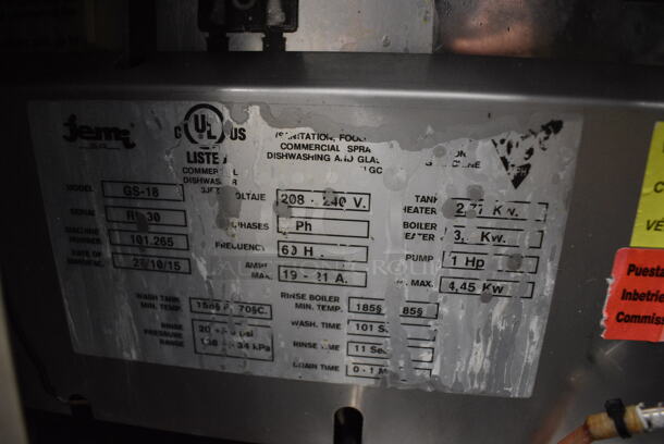 BEAUTIFUL! Insinger Model GS-18 Stainless Steel Commercial Undercounter Dishwasher. 208/240 Volts. 23x28x32 - Image 7 of 7