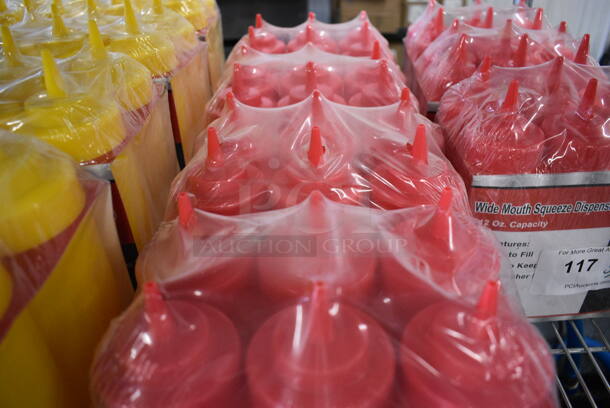 ALL ONE MONEY! Lot of 5 BRAND NEW Packs of Winware Red Poly Condiment Bottles. Each Pack Has 6 Bottles. 3x3x8 - Image 3 of 4