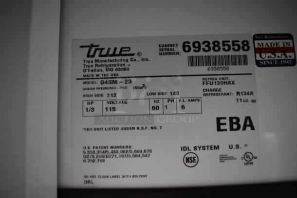 NICE! 2010 True Model G4SM-23 Metal Commercial Single Door Reach In Dessert Case Cooler Merchandiser w/ Poly Coated Racks. 115 Volts, 1 Phase. 27x31x79. Tested and Does Not Power On - Image 4 of 7