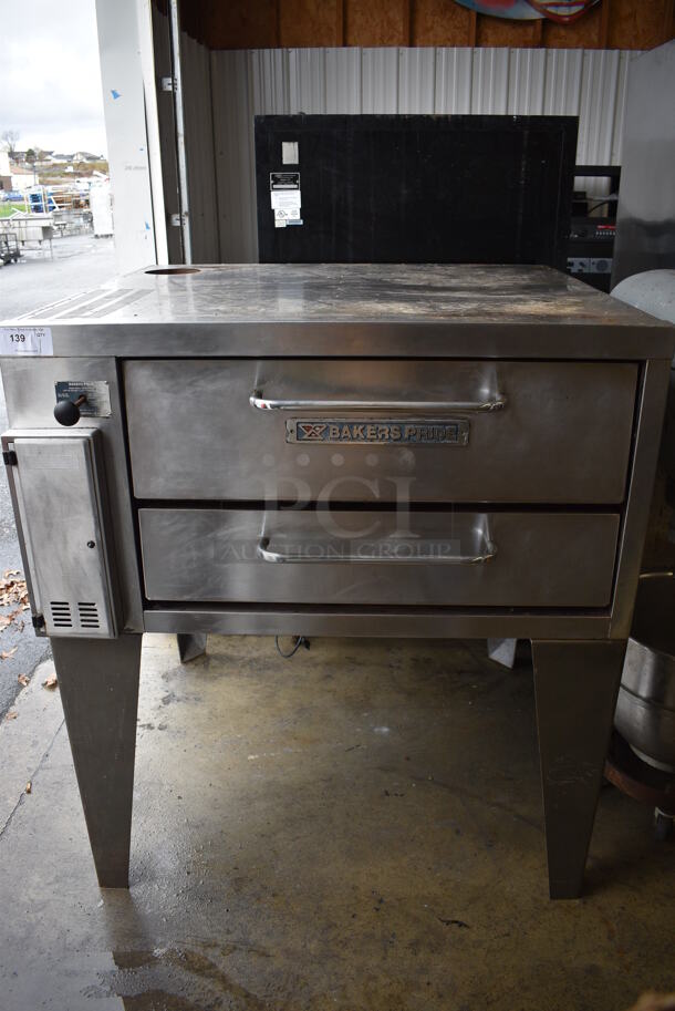 BEAUTIFUL! Baker's Pride Model 251 Stainless Steel Commercial Propane Gas Powered Floor Style Single Deck Pizza Oven w/ Cooking Stones on Metal Legs. 60,000 BTU. 46x45x55