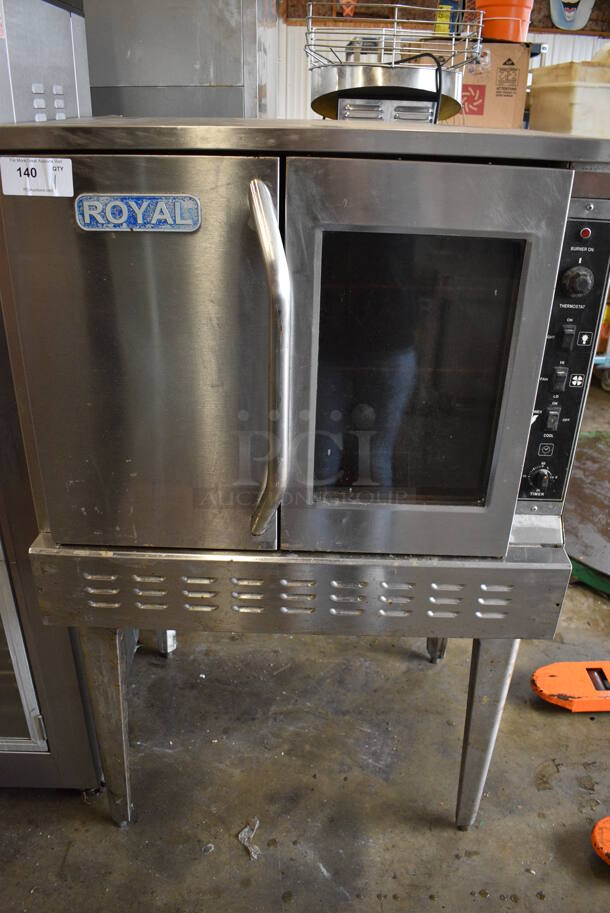 FANTASTIC! Royal Stainless Steel Commercial Floor Style Gas Powered Full Size Convection Oven w/ Solid Door, View Through Door and Metal Oven Racks on Metal Legs. 38x41x62