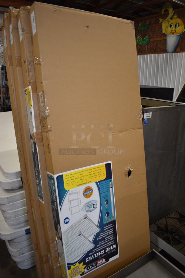 ALL ONE MONEY! Lot of 2 BRAND NEW IN BOX! Winco Chrome Finish Metro Style Shelves! 72x24x1.5 - Image 2 of 3