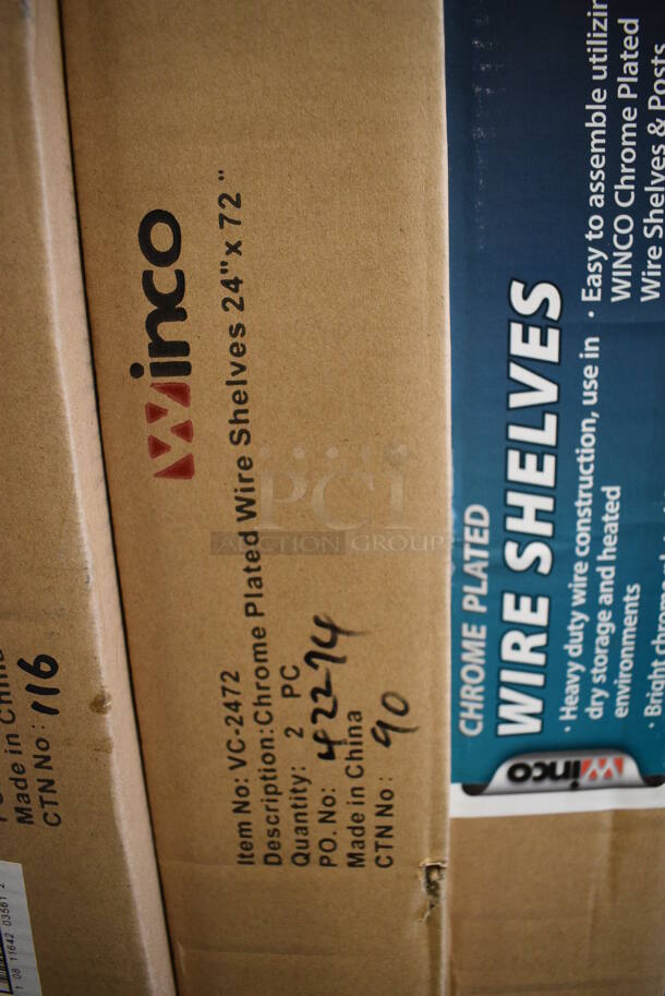 ALL ONE MONEY! Lot of 2 BRAND NEW IN BOX! Winco Chrome Finish Metro Style Shelves! 72x24x1.5 - Image 3 of 3