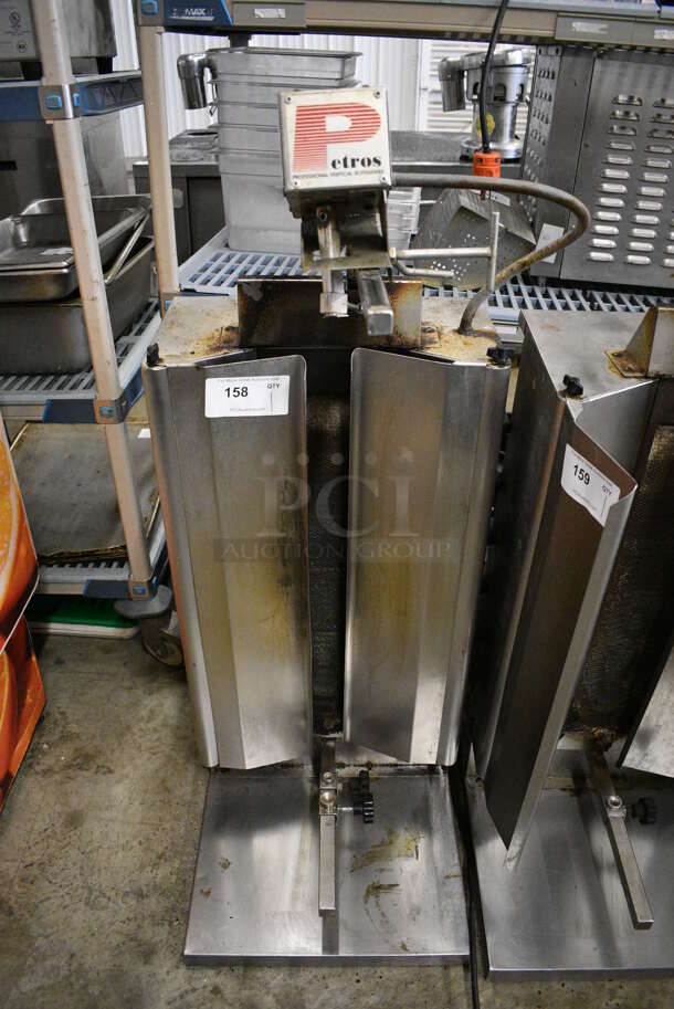 GREAT! Petros Stainless Steel Commercial Countertop Natural Gas Powered Vertical Rotisserie Gyro Machine. 17.5x19x47