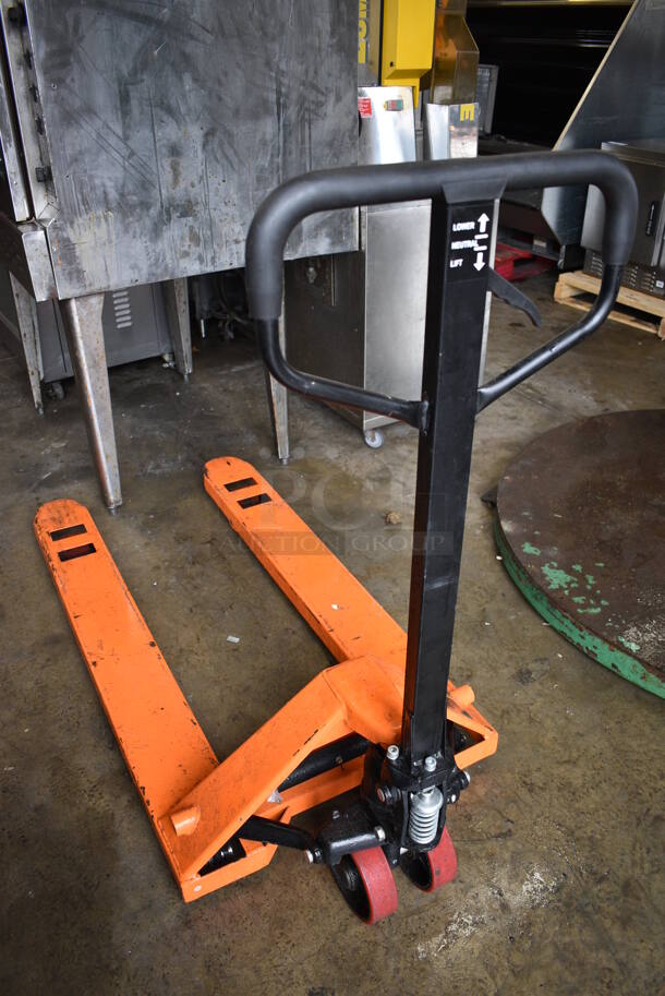 HaulMaster 5,000 Pound Capacity Metal Commercial Orange Pallet Jack. 27x63x48