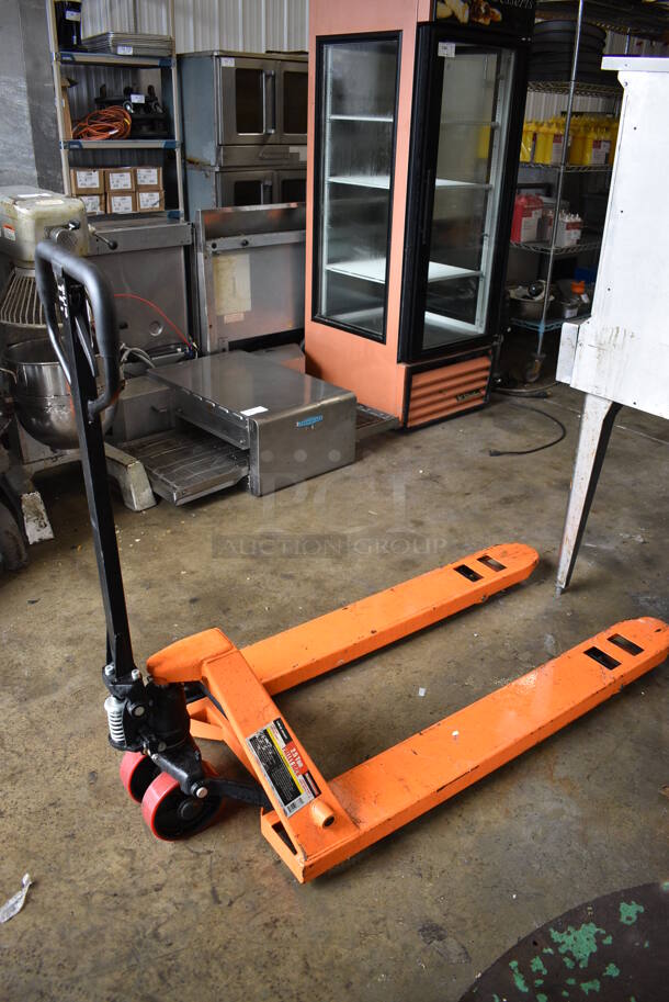 HaulMaster 5,000 Pound Capacity Metal Commercial Orange Pallet Jack. 27x63x48 - Image 2 of 7