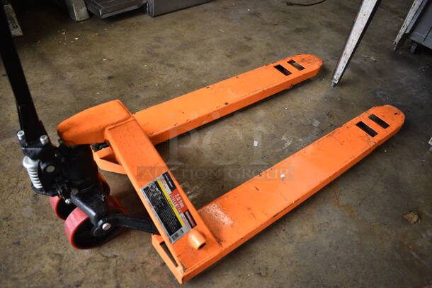 HaulMaster 5,000 Pound Capacity Metal Commercial Orange Pallet Jack. 27x63x48 - Image 3 of 7