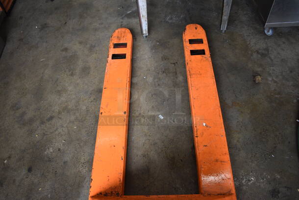 HaulMaster 5,000 Pound Capacity Metal Commercial Orange Pallet Jack. 27x63x48 - Image 5 of 7
