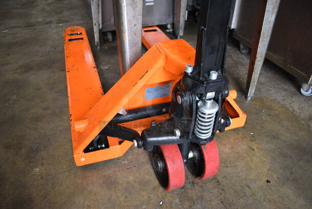 HaulMaster 5,000 Pound Capacity Metal Commercial Orange Pallet Jack. 27x63x48 - Image 6 of 7