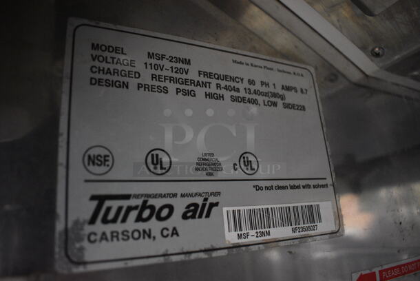 GREAT! Turbo Air Model MSF-23NM Stainless Steel Commercial Single Door Reach In Freezer w/ Poly Coated Racks on Commercial Casters. 110-120 Volts, 1 Phase. 27x30.5x83. Tested and Working! - Image 6 of 6