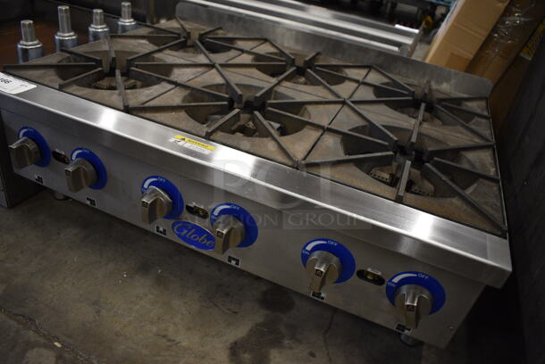 BRAND NEW! GREAT! Globe Stainless Steel Commercial Countertop Gas Powered 6 Burner Range. 36x26.5x15 - Image 3 of 6