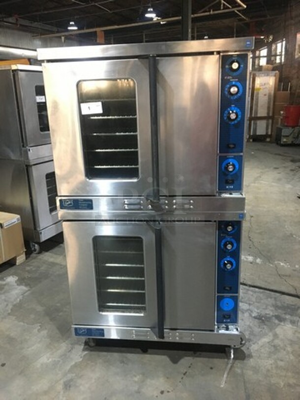WOW! Duke Double Stacked Natural Gas Powered Heavy Duty Convection Oven! 6/13 Edition! With One View Through Door & One Solid Door! With Metal Racks! On Commercial Casters! 2 X Your Bid! Makes One Unit!