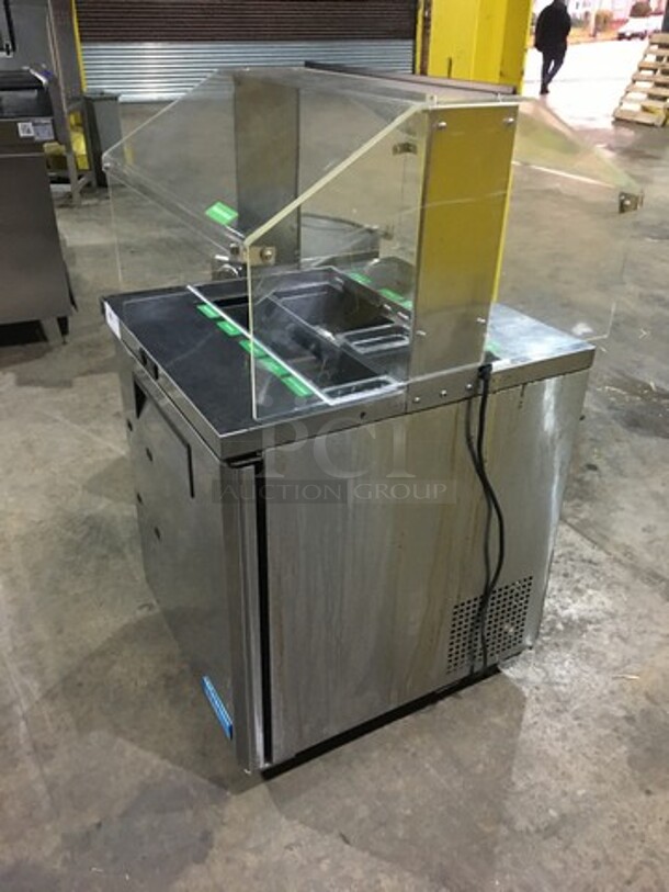 Nice! Turbo Air Refrigerated Salad Bar Island! With Sneeze Guard! Model MST28711S Serial MS2TS10129! 115V 1 Phase! On Commercial Casters!  - Image 2 of 10