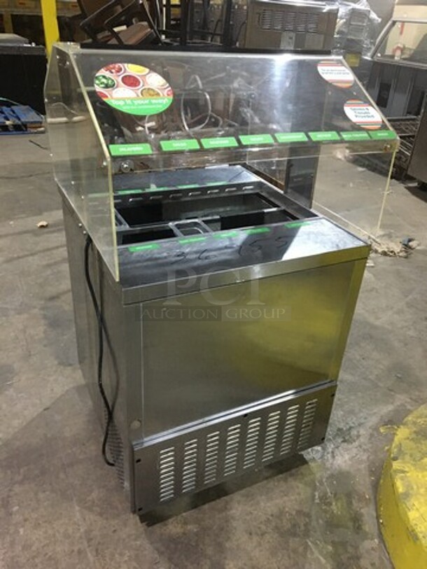 Nice! Turbo Air Refrigerated Salad Bar Island! With Sneeze Guard! Model MST28711S Serial MS2TS10129! 115V 1 Phase! On Commercial Casters!  - Image 4 of 10