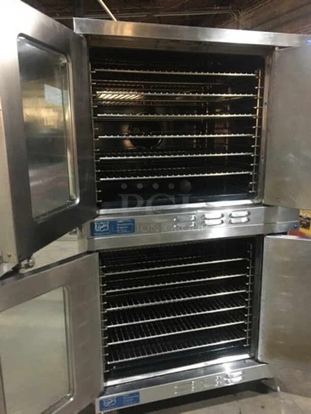 WOW! Duke Double Stacked Natural Gas Powered Heavy Duty Convection Oven! 6/13 Edition! With One View Through Door & One Solid Door! With Metal Racks! On Commercial Casters! 2 X Your Bid! Makes One Unit! - Image 5 of 10