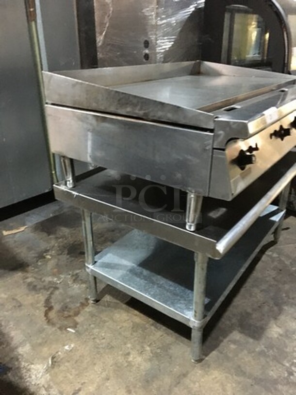Nice! Garland Natural Gas Powered 48 Inch Flat Grill! On Stainless Steel Equipment Stand! With Underneath Storage Space! - Image 3 of 10
