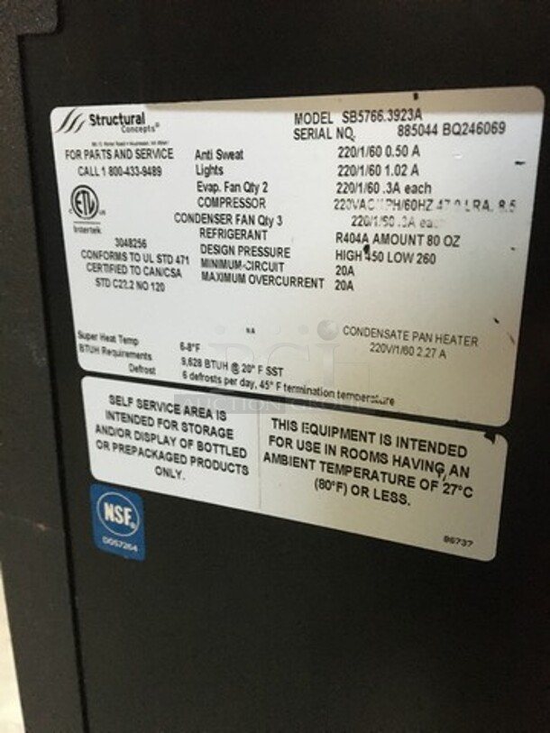 Structural Concepts Starbucks Edition Refrigerated Open Grab-N-Go Case! With Curved Top Bakery Display Merchandiser! Model SB57663923A Serial 885044BQ246069! 220V 1 Phase! - Image 9 of 10