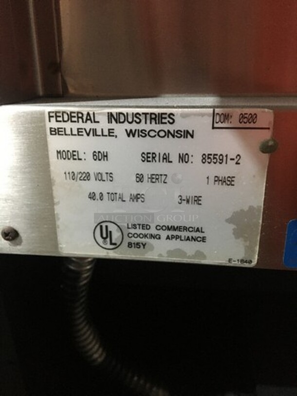 Nice! Federal Electric Powered 5 Well Hot Food Display Case Merchandiser! Each Well Controlled Individually! Full Enclosed With Back Access Doors! With Serving Board! Model 6DH Serial 855912! 110/220V 1 Phase!  - Image 11 of 12