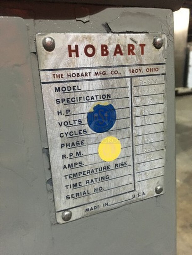 Hobart 30 Quart Floor Style Planetary Mixer! Model D300 Serial 14890A5! 208V 3 Phase! With Bowl And Hook!  - Image 10 of 11