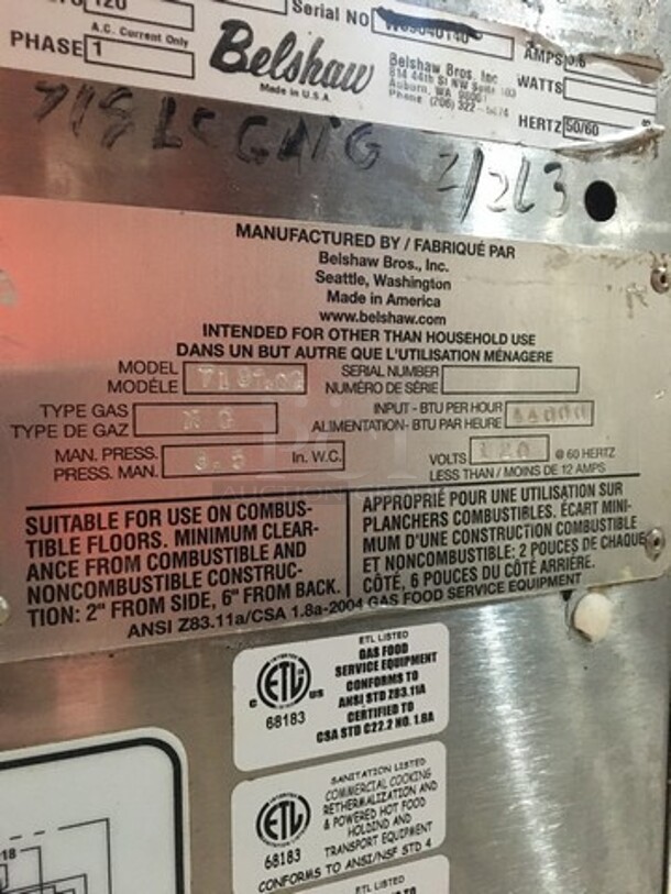 Amazing! Belshaw Natural Gas Powered Commercial Donut Deep Fat Fryer! Model 718TCG! All Stainless Steel! On Legs!  - Image 9 of 11